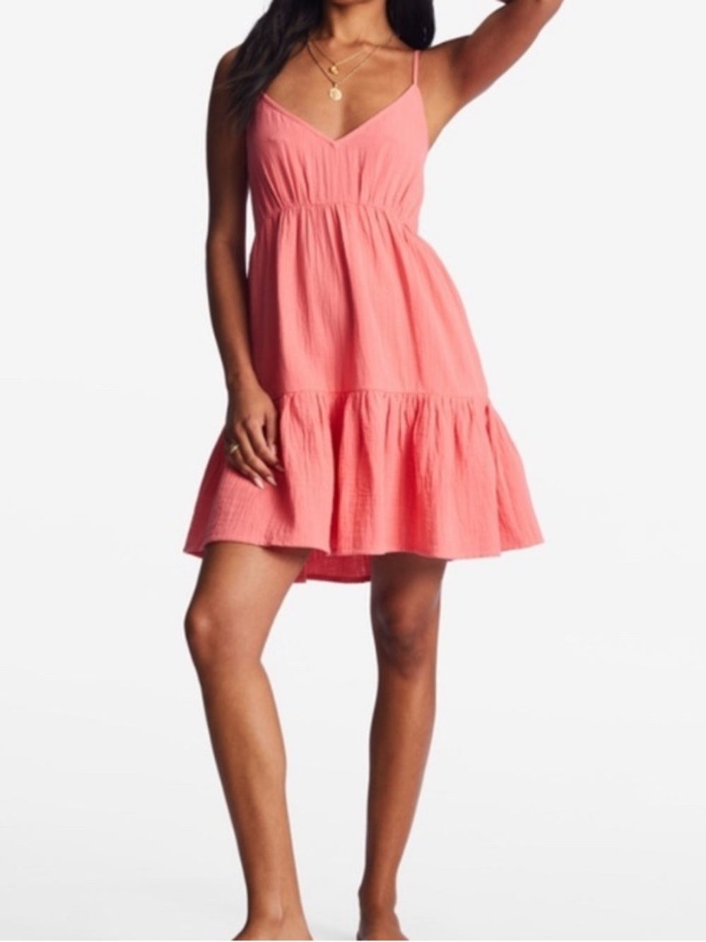 NWT Billabong Coral Gauze Smocked Tiered Mini Dress